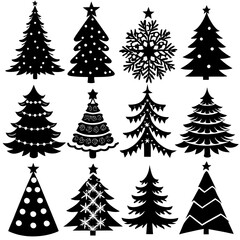 Christmas Tree silhouette, tree silhouette , christmas tree silhouette vector, Silhouette Christmas Tree Stencil Vector Bundle 