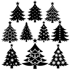 Christmas Tree silhouette, tree silhouette , christmas tree silhouette vector, Silhouette Christmas Tree Stencil Vector Bundle 