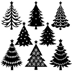 Christmas Tree silhouette, tree silhouette , christmas tree silhouette vector, Silhouette Christmas Tree Stencil Vector Bundle 