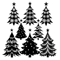 Christmas Tree silhouette, tree silhouette , christmas tree silhouette vector, Silhouette Christmas Tree Stencil Vector Bundle 