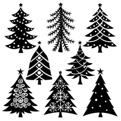 Christmas Tree silhouette, tree silhouette , christmas tree silhouette vector, Silhouette Christmas Tree Stencil Vector Bundle 