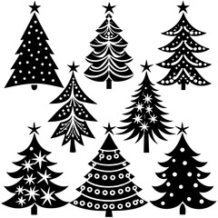 Christmas Tree silhouette, tree silhouette , christmas tree silhouette vector, Silhouette Christmas Tree Stencil Vector Bundle 