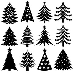 Obraz premium Christmas Tree silhouette, tree silhouette , christmas tree silhouette vector, Silhouette Christmas Tree Stencil Vector Bundle 