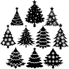 Christmas Tree silhouette, tree silhouette , christmas tree silhouette vector, Silhouette Christmas Tree Stencil Vector Bundle 