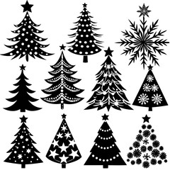 Christmas Tree silhouette, tree silhouette , christmas tree silhouette vector, Silhouette Christmas Tree Stencil Vector Bundle 