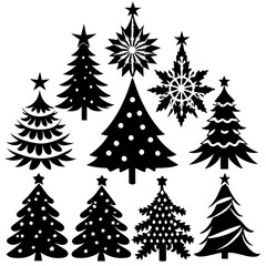 Christmas Tree silhouette, tree silhouette , christmas tree silhouette vector, Silhouette Christmas Tree Stencil Vector Bundle 
