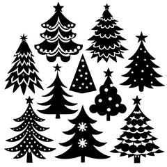 Christmas Tree silhouette, tree silhouette , christmas tree silhouette vector, Silhouette Christmas Tree Stencil Vector Bundle 