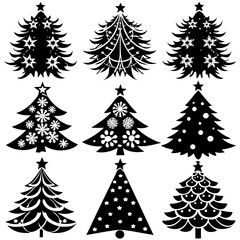 Obraz premium Christmas Tree silhouette, tree silhouette , christmas tree silhouette vector, Silhouette Christmas Tree Stencil Vector Bundle 