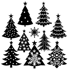 Christmas Tree silhouette, tree silhouette , christmas tree silhouette vector, Silhouette Christmas Tree Stencil Vector Bundle 