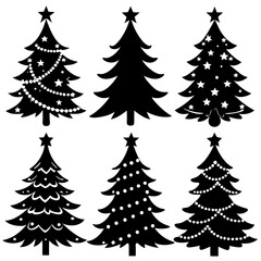 Christmas Tree silhouette, tree silhouette , christmas tree silhouette vector, Silhouette Christmas Tree Stencil Vector Bundle 