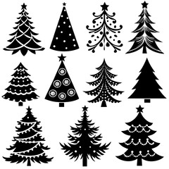 Christmas Tree silhouette, tree silhouette , christmas tree silhouette vector, Silhouette Christmas Tree Stencil Vector Bundle 