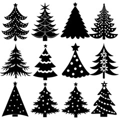 Christmas Tree silhouette, tree silhouette , christmas tree silhouette vector, Silhouette Christmas Tree Stencil Vector Bundle 