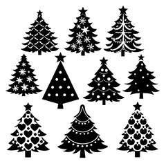Christmas Tree silhouette, tree silhouette , christmas tree silhouette vector, Silhouette Christmas Tree Stencil Vector Bundle 