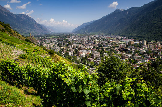 View of the city of Martigny in Switzerland, city panorama
