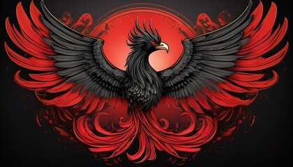 striking black and red phoenix emblem with detailed wings
