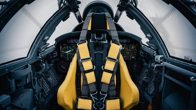 Aviation ejection seat cockpit fighter jet naval aircraft carrier-based safety seat yellow and black military equipment
