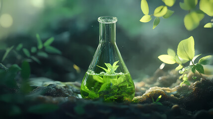 Conceptual image of an organic acid formula emerging from a natural source, symbolizing purity and potency. Organic. Illustration