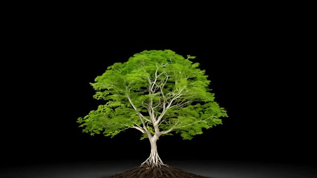 Growing Oak Tree Animation on Black Background  Generative AI