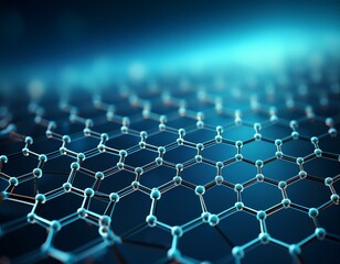 Obraz premium graphene hexagonal lattice nanostructure made of carbon atoms graphene molecular grid blue background