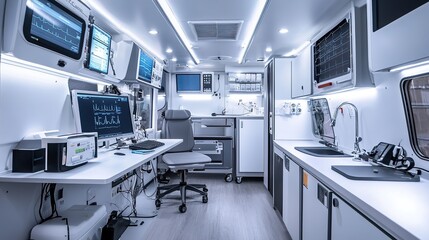 Explore the innovative design of a mobile clinic bus interior that enhances healthcare delivery