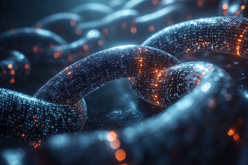 Exploring a digital blockchain network with vibrant flowing connections in a futuristic setting