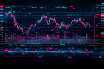 Technical price chart displaying market trends in vibrant red and green colors for analysis of current financial data