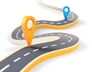 3D Curved Road with Colorful Milestone Markers and Dashed Lines – Minimalist Journey, Roadmap, Project Timeline Illustration