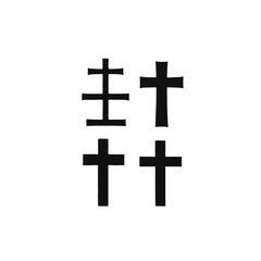 Four black Christian crosses of varying sizes and designs