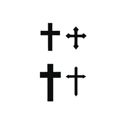 Four black Christian crosses of varying sizes and designs
