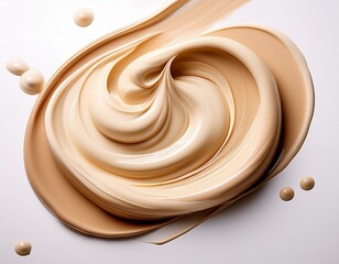 close up of smooth beige foundation cream swirls on a white background perfect for beauty and makeup concepts