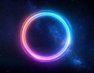 Fototapeta premium glowing ring of neon colored light against a dark space background
