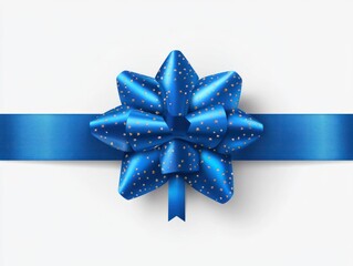 Blue gift bow and cross ribbon on white background with copy space image