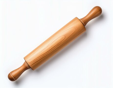 wooden rolling pin for dough isolated on white background top view