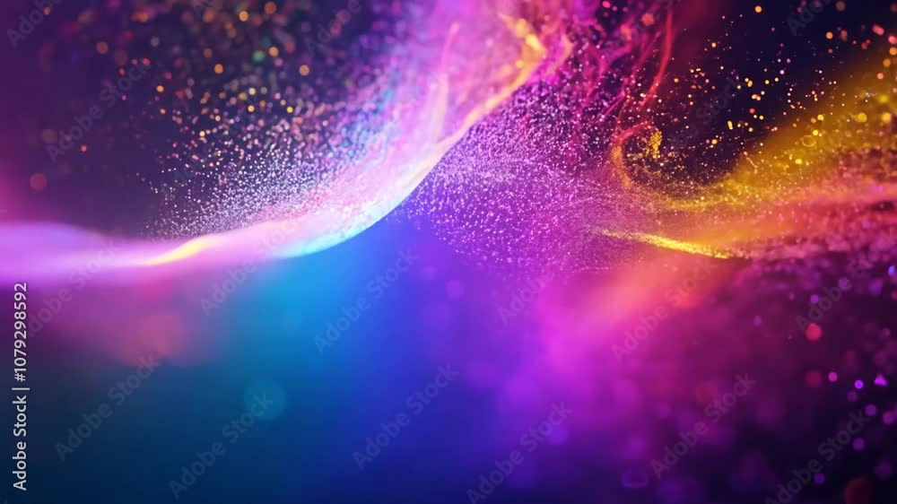 Poster abstract colorful particles creating fluid motion in slow motion generative ai