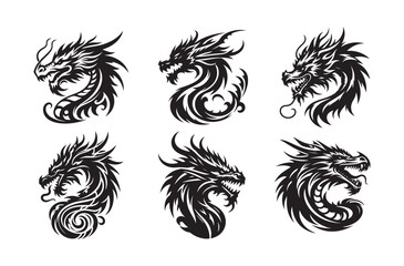 Obraz premium Dragons head vector clip art silhouette