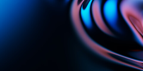 Abstract metallic soft waves, shiny iridescent liquid shapes. 3d render illustration