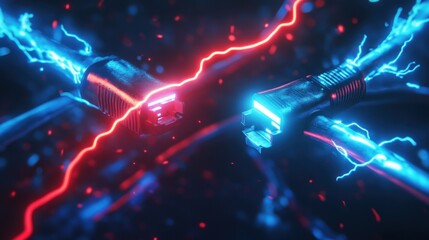 Abstract depiction of cables with electric energy sparks.
