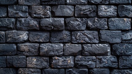 Obraz premium Dark rugged brick wall, sleek industrial tones, aged and textured design, bold artistic background, high-resolution minimalist decor, contemporary architectural element