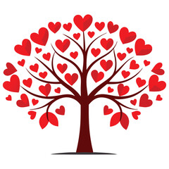 Obraz premium Heart-shaped tree illustration in red and brown, romantic vector design, love and nature theme
