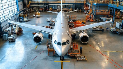 Explore the intricate process of aircraft maintenance in a commercial airline hangar environment