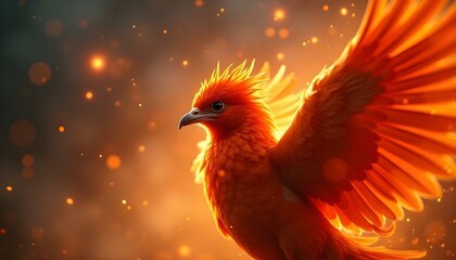 Fototapeta premium Fiery Phoenix Bird Red Flames, Sparks, and Exotic Beauty in the Night Sky Fantasy Animal in Flight