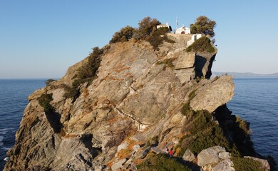 Church on the hill in Skopelos, Greece