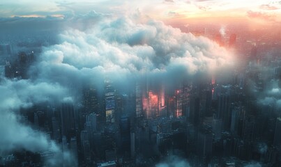 Fototapeta premium Cloud Computing Over Cityscape