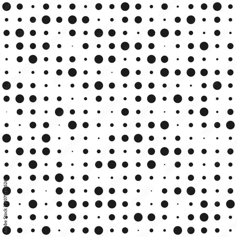 Wall mural dot grid halftone endless texture. polka dot seamless pattern. different sized round black points. d