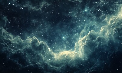 Fototapeta premium A serene starry night sky depiction, with delicate cloud formations hinting at the vastness of the universe