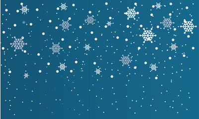 Snowflakes winter dust ice particles. Snowfall weather white teal dark blue background. Many snowflakes january theme. Snow hurricane scenery, Magic nature fantasy snowfall.