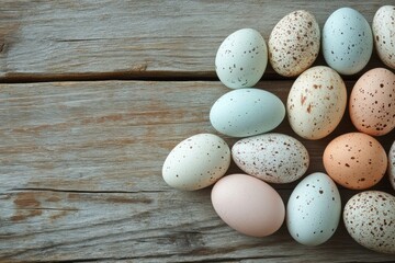 easter-themed banner featuring pastel eggs on rustic wood backdrop, with space for text