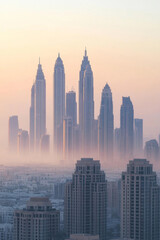 Fototapeta premium Photo of city skyline with skyscrapers