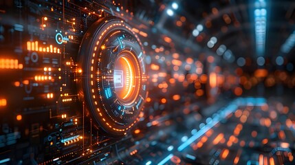 Fototapeta premium Futuristic 3D Technology Interface with Glowing Lights