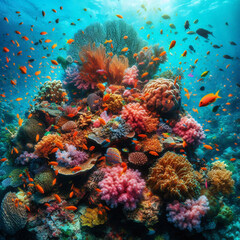 Obraz premium A vibrant underwater scene with colorful coral reefs teeming with life